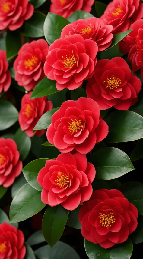 blooming red camellia, dewdrops, close-up shot, background suzhou garden, ultra hd, ultra-real, photorealistic effects, masterpi...