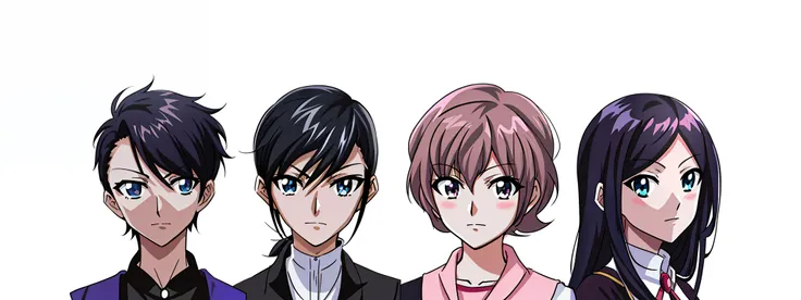Anime characters with long and black hair in a row, persona art style, evangelionic illustration, Guviz, Guviz-style artwork, Anime style portrait, official fanart, offcial art, portrait n - 9, Digital anime illustration, anime moe art style, Stylized anim...
