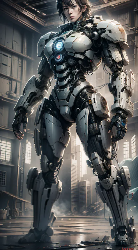ghost in the shell kusanagi corpo escultural, numa maquina com cabos e fios ligados, uniforme mecha do futuro, modern robot factory,