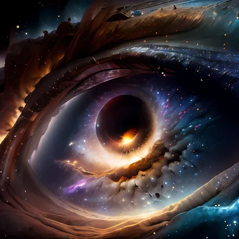 masterpiece, sharp, ultra detailed, 8k,an eyes made by milky way, the midle of the eye is a black hole,( human eye shape), ((soft dimmed light)), angle view, best quality, dimmed, (high detailed background:1.2),8k uhd, dslr, soft lighting, high quality, ...