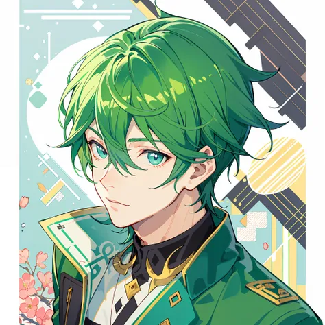 anime - a stylish image of a man with green hair and a green jacket, fukaya yuichiro, beautiful androgynous prince, shigenori so...