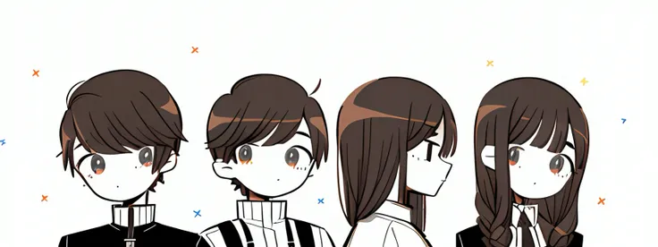 Color-grid boys,Hair is super short,brush cut,Aircraft head,Handsome,Brothers,cartoony,Line drawings。