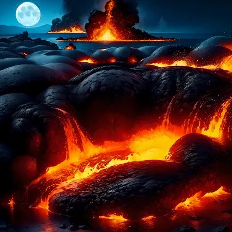 (moon),panorama,(eruption),lava,magma,splash,(explosion),underwater