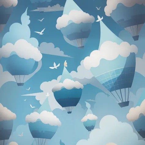 Masterpiece, Best quality, KPSTYLE,blue-sky,baiyun,The bird,tchibi,Light blue background,Simple background,