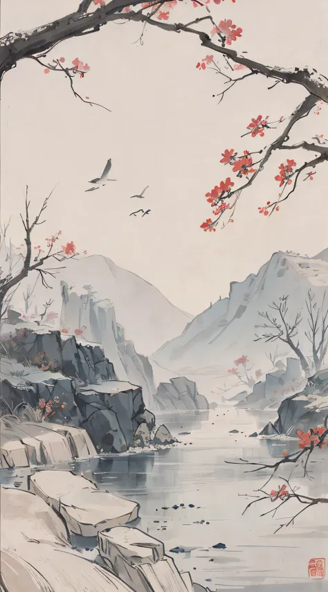 "(picture quality is high+1.5)two little birds，falls on a branch，k hd，scenery and birds account for relatively small，chinese lan...