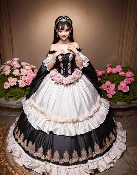 Japan woman with black hair、Unity 8k Wallpapers、ultra-detailliert、Beautiful body、Beautiful fece、masterpiece、top-quality、The soft, Warm atmosphere, The warm, romantic, Blissful, literary, art by, lo fashion, Victorian、ornamented, with an intricate, Ironwor...
