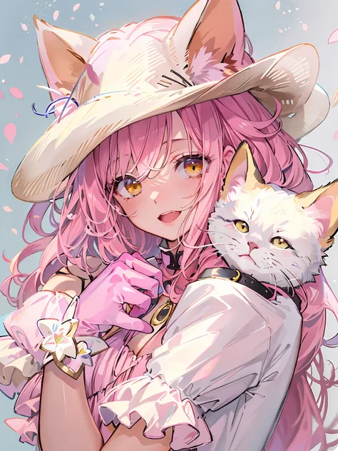 (illustratio:1.1)、(top-quality)、(masterpiece:1.1)、(beautiful and clear background:1.25)、(masterpiece、top-quality、ultra-detailliert)、(Photorealsitic)、(beatiful detailed eyes)、
stage、stage lighrt、(A pink-haired、red hairs)、Cats ears、Systemic
1 Girls、独奏、look...