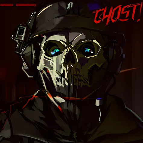 there is a skull wearing a helmet and a hoodie, ghost, ghost mask, ghosts theme, ghostpunk, [ horror game ], ghoul, ((skull)), (...