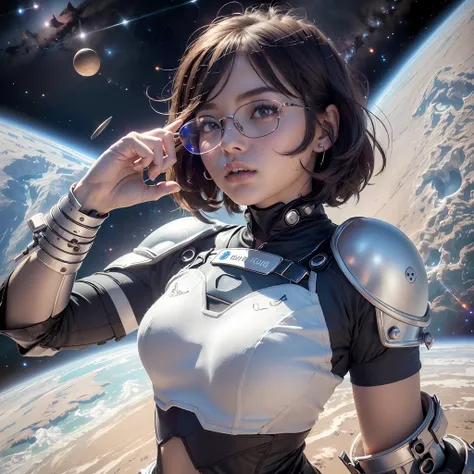 Spacepunk、(cosmic background:1.5、细致背景:1.25)、(isometric:1.0)、double exposure、(​masterpiece、top-quality:1.3)、(hight resolution:1.5)、absurderes、ultra-detailliert、(1girl in:1.3)、(dynamicposes):1.0 Breaks、((1 very cute and beautiful teardrop girl doing extraveh...
