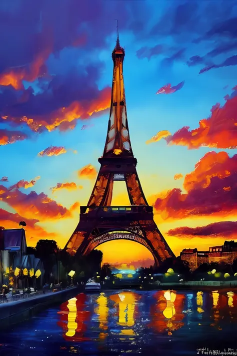 oil painting of the eiffel tower, highly detailed, best quality, 8k,modelshoot style, dramatic lighting, rule of third