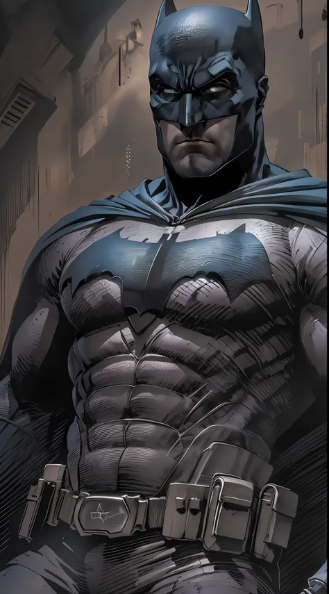 1 man, solo, close up cowboy shot of ben affleck as batman, tall, hunk, muscular, bulk, wide shoulder, photorealism, dark dirty ...