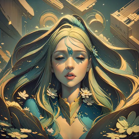 The avatar consists of simple geometric shapes,Graphic illustration,closeup cleavage,Fantastic installation style,Realistic and imaginative,pegging/pegging,Multi-layer collage,Highlight,Three-dimensional morphology
