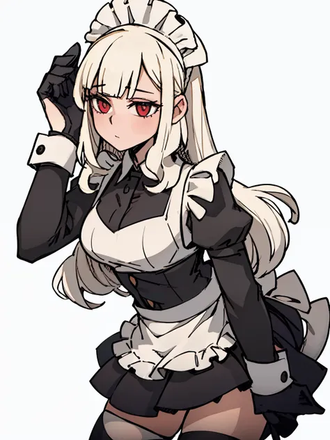 a girl frontal,(,(full bodyesbian),(long curly white hair),(the maid outfit)),young, white background