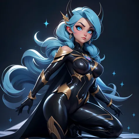 Elsa-Batman Fusion, Roupas do Batman, Cabelos da Elsa, melting, 1girl, Bodysuit de latex preto, Beautiful, (master part:1.2), (melhor qualidade:1.2), ((pose de luta)), ((campo de batalha)), cinemactic, olhos perfeitos, pele perfeita, perfect lighting, sor...