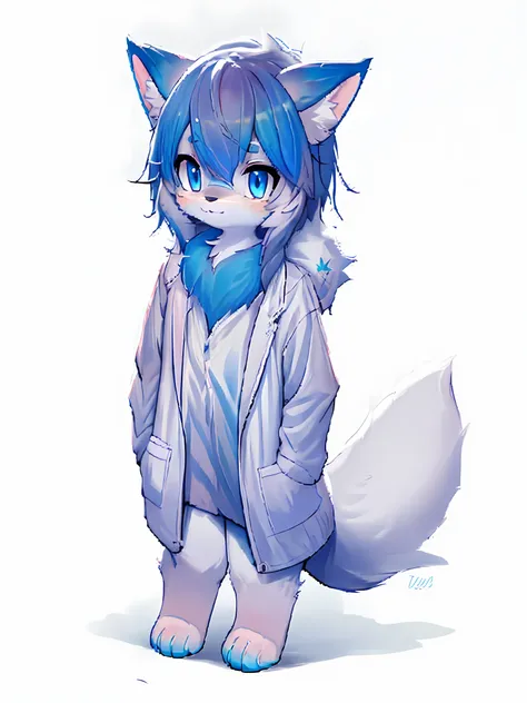 fluffy blue fur and tail