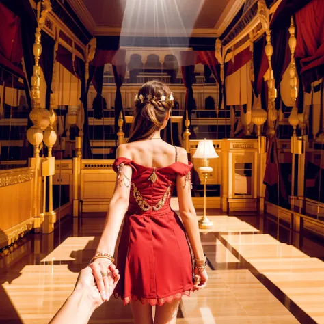 1girl, ultra detailed, highres, masterpiece,
by_style, bf_holding_hands, 1girl holding hands with viewer, walking in the palace,