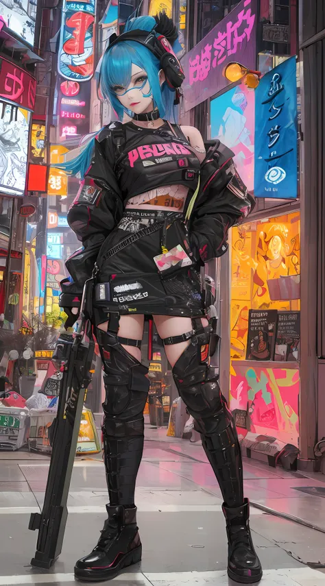 masterpiece, best quality, 1 cyberpunk girl, full body shot, looking at viewer, confident cyberpunk girl with sassy expression, ...