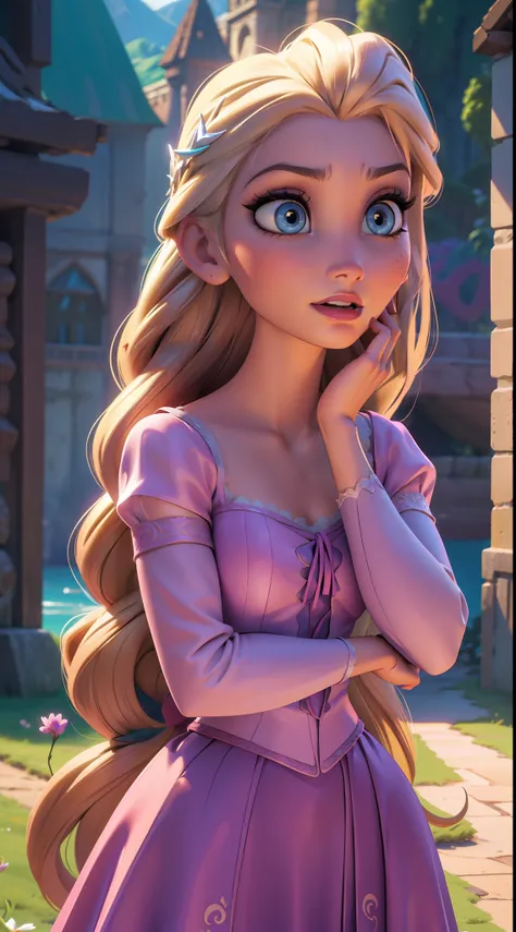 elsa-rapunzel fusion, mesclando modelos, roupas da rapunzel, melting, 1girl, beautiful, character, woman, female, (master part:1...