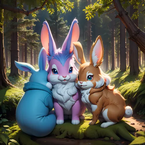 various poses and expressions for childrens illustration book,Rainbow is a colorful and cheerful rabbit that lives in the Forest of Dreams. Its coat is a mixture of bright colors, like a real rainbow. Their eyes are big and curious, always ready to discove...