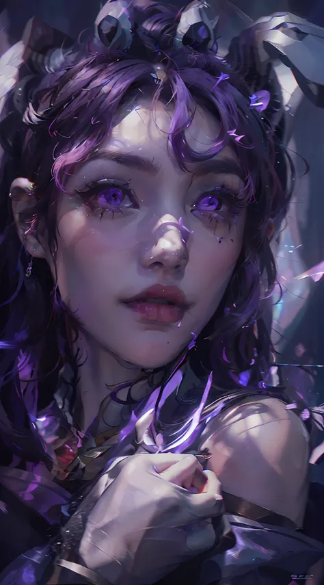 perfect face, beautiful face, perfect hand, 1girl, kai'sa, league of legends, casa, purple wings, deep purple hair, purple eyes,...