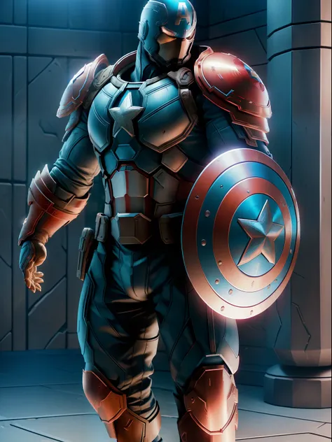 captain america,medieval armor style, fkaa, txaa, rtx, ssao, opengl-shader’s, post processing, post-production, cell shading, to...