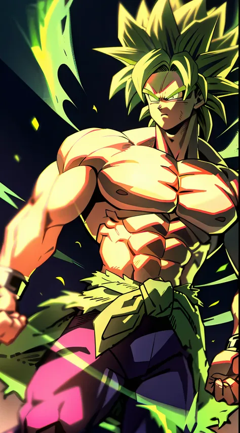 broly, 1boy, closed mouth, male focus, muscular, muscular male, rock, sash, serious, solo, spiked hair, topless male, torn cloth...