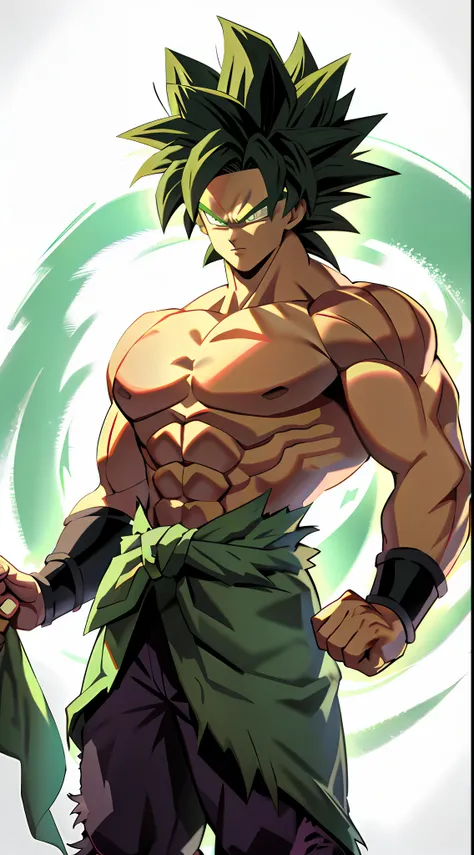 broly, 1boy, closed mouth, male focus, muscular, muscular male, rock, sash, serious, solo, spiked hair, topless male, torn cloth...