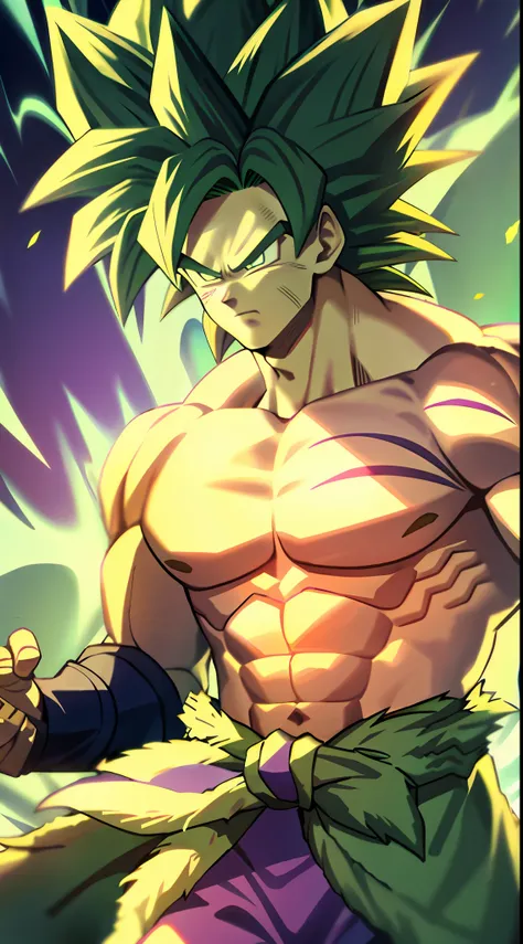 broly, 1boy, closed mouth, male focus, muscular, muscular male, rock, sash, serious, solo, spiked hair, topless male, torn cloth...