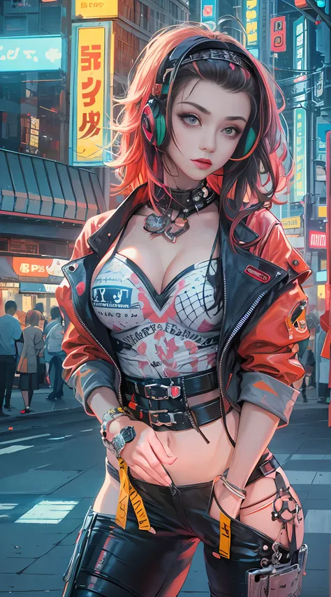 masterpiece, best quality, 1 cyberpunk girl, full body shot, standing in front of motorcycle, looking at viewer, confident cyber...