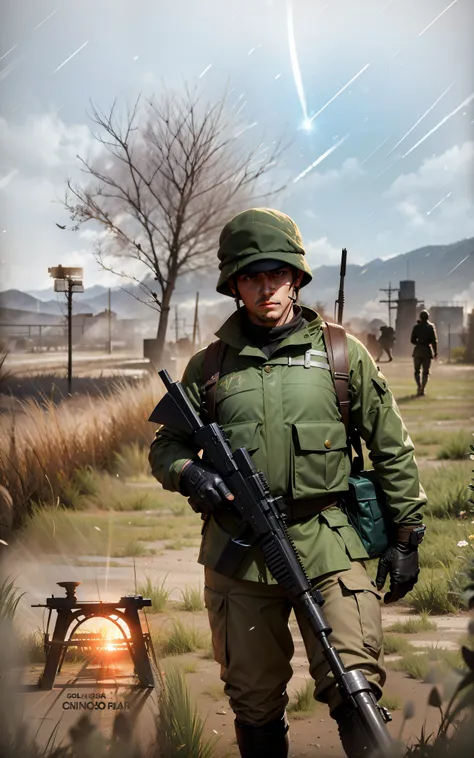 soldado russo, fotografia, guerra, combate, soldado contente, por do sol, obra prima
