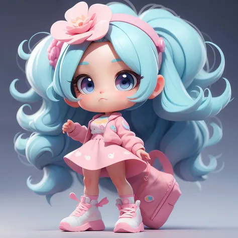 a super cute girl, full body, dreamy cute hair accessoriespopmart blind box, ip design, clean and bright background3d rendering,...