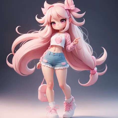 a super cute girl, full body, dreamy cute hair accessoriespopmart blind box, ip design, clean and bright background3d rendering,...