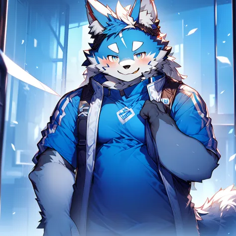 furry，coyote，blue-white hair，blue pupil