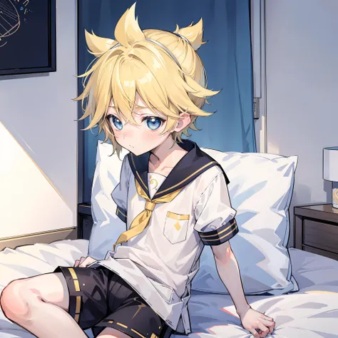 best quality, ultra precision, one boy, (boy is len_kagamine), blue eyes, blond hair, young, cute, blush, teenager, shota, boy i...