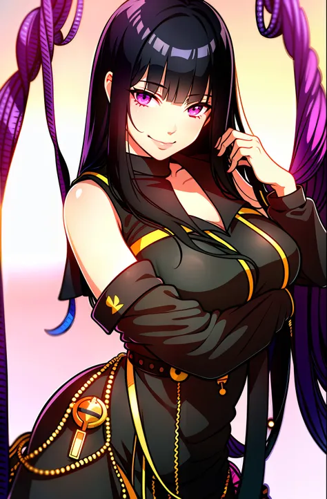 1girl, black hair, blunt bangs, long hair, purple eyes, idol, sailor uniform, bestquality, realistic, realism, smile, seductive