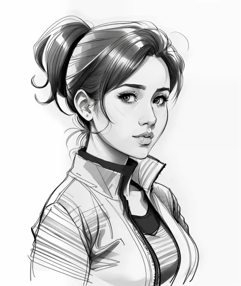 sketch artstyle, isaura ojeda in casual clothes, grayscale, monochrome, ((solo))