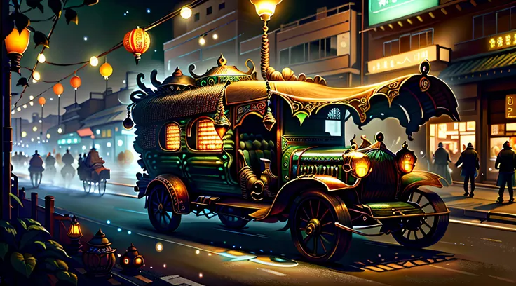 qin shi huang chariot night car，on gudu street，copper，there are lights