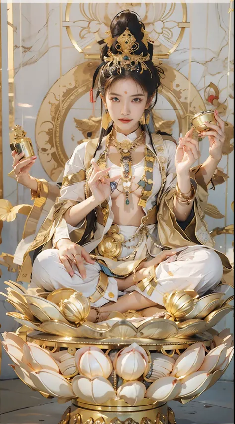 （chinese immortals）, （buddhism）, multip_hands，（mythological stories）, （bodhisattva）, she sits on a lotus, （six arms stretched ou...