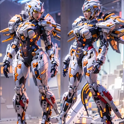Full Body View CyberArmor Ultraman Empress is spreading her wings of light in outer space, ready to leap,The Ultra Armor Ultraman Empress in the ultra-wide-angle shot has an ethereal and graceful posture,Stretch out the light wings is magnificent,Cyberarmo...