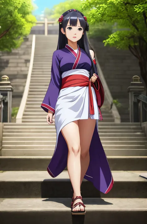 Anime girl in purple dress sitting on stone steps, rem rezero, a maid in a magical forest, beautiful anime art style, anime style 4 k, digital art in anime style, beautiful anime artwork, Anime girl in maid clothes, beautiful anime style, High quality anim...