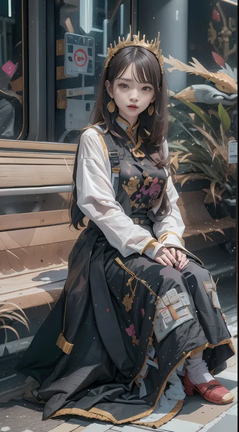 (tmasterpiece,k hd,hyper HD,16k)brunette color hair,15 year old girl,Multi-layer gauze skirt,Terracotta Warriors embroidered chicken crown gold inlaid hairpins,Rouge lips,Cherry mouth,Focus on the neckline,Soft hair like slippery silk,Sparkling,Almost relu...