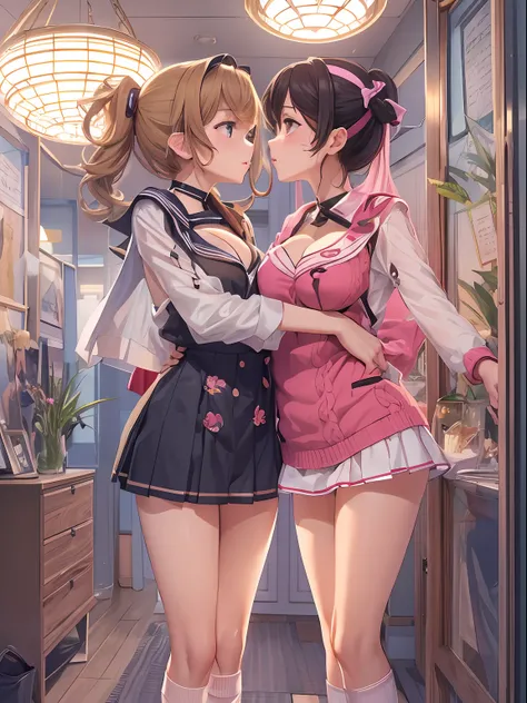 master piece,hyper quality, Hyper Detailed,Perfect drawing,nffsw,3D,8K,Two anime beautiful girls kissing while pressing their breasts against each other
Two beautiful girls from anime staring at each other from the front, Pressing each others breasts、embr...