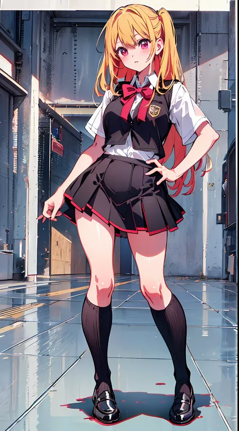 main girl is beautiful and cute, "neat and bright uniform coordination", fashion model posing, full body, full body illustration, best illustration, elementary school student, realistic and elaborate uniform, high school uniform, ((highest quality)), ((mas...