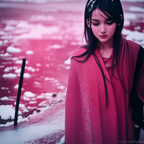 blood pool, 1 girl, beauty, snow rain, colorful hair