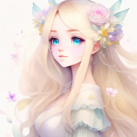 watercolor paiting、fairy-like game character girl drawn by skilled animators、beautiful fairies、hair fluttering in the wind and f...