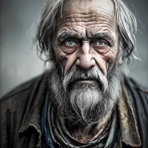 A portrait of poor russian 1800 old worker in rags, ((overwhelming fatigue )), wrinkles of age, concept art, oil pastel painting , moody gray colors , gritty, messy stylestyle of Alexey Savrasov, Ivan Shishkin, Ilya Repin, (cel shaded:1.2), 2d, (oil painti...