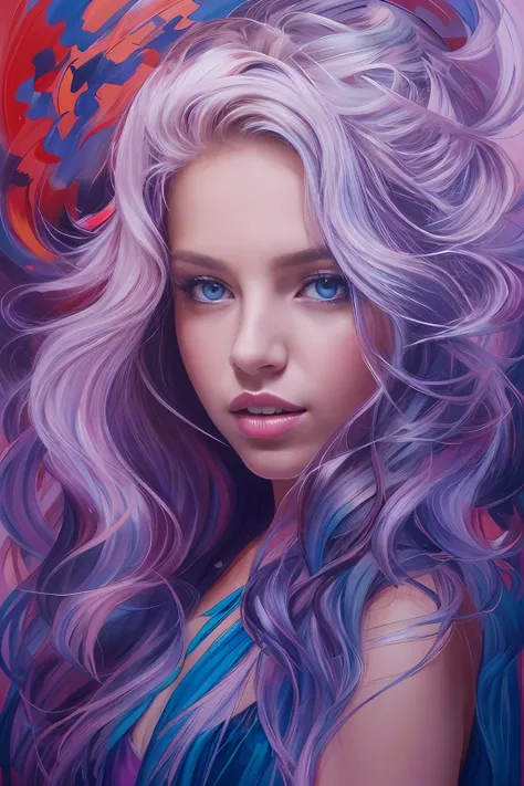 chica hermosa y colorida: a 28-year-old giru, cabello desordenado, painting oil painting, bonita cara perfecta con piel suave ca...