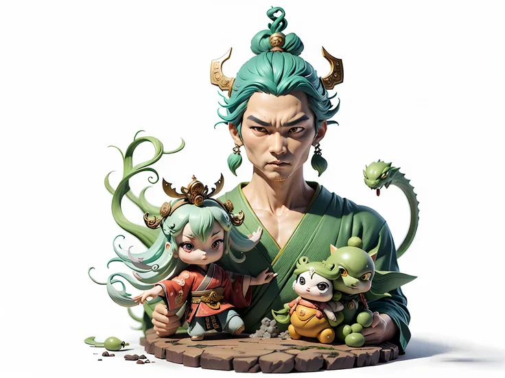 (daisaku),(need),(super meticulous),，oriental dragon，japanese ukiyo-e wind god, thunder god, thor is good，oriental face，(statue ...