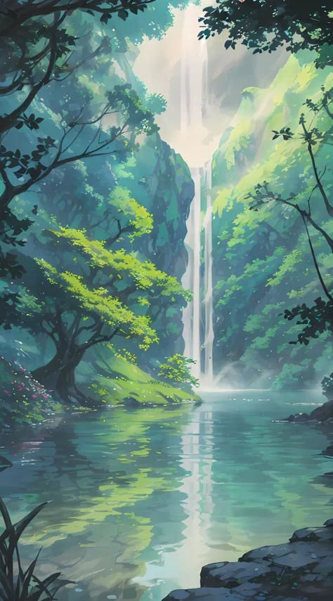 hot springs, heat, water vapor, waterfalls, ancient chinese times, jungles, lakes, caves, trees, meadows, night (illustration: 1...