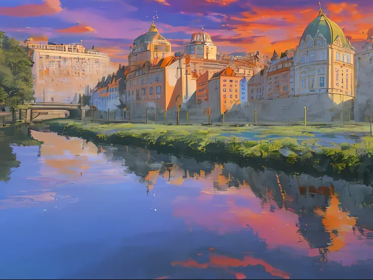 ((tmasterpiece)), (8K, High_resolution),(beste-Qualit), The Old Town, European Houses, autumn, very extremely beautiful, kali, Bridge over the river, Old Petersburg, Old houses of St. Petersburg. Petersburg. Petersburg. Petersburg. Petersburg, Sundown, A s...